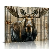ONETECH Moose Canvas Wall Art Modern Rustic Wildlife Print - Majestic Elk Deer with Big Horns - Vintage Framed Artwork for Living Room, Bedroom, Cabin Decor 20x16in