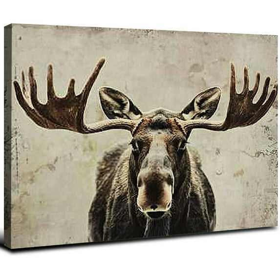 ONETECH Moose Pictures Wall Decor Elmer Moose Canvas Wall Art Painting Modern Rustic Wildlife Elk Deer with Big Horn Print Vintage Framed Artwork for Living Room Bedroom 20x16inch