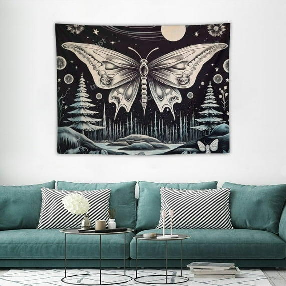 ONETECH Moth Goth Tapestry Butterfly Cool Hippie Tapestry Emo Grunge Gothic Mushroom Witch Tapestry for Bedroom Aesthetic Vertical Vertical Vintage Tapestries
