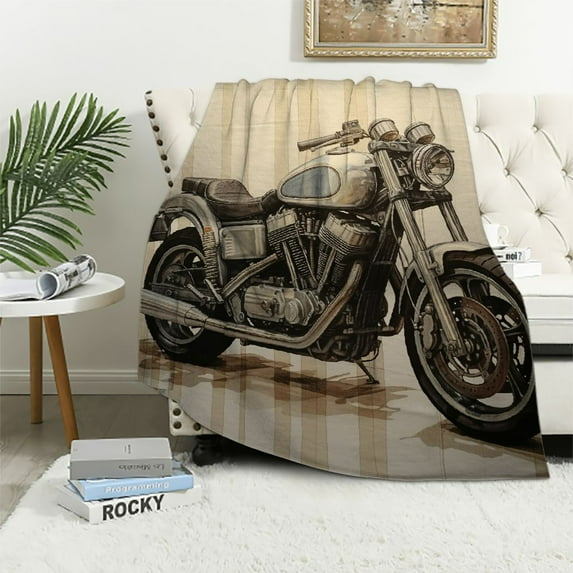 ONETECH Motorcycle Blanket for Men Women, Motorcycle Construction Sketch Throw Blankets, Cool Motorcycle Gifts for Motorcycle Lover, Novelty Motorcross Blanket for Husband Boyfriend Dad