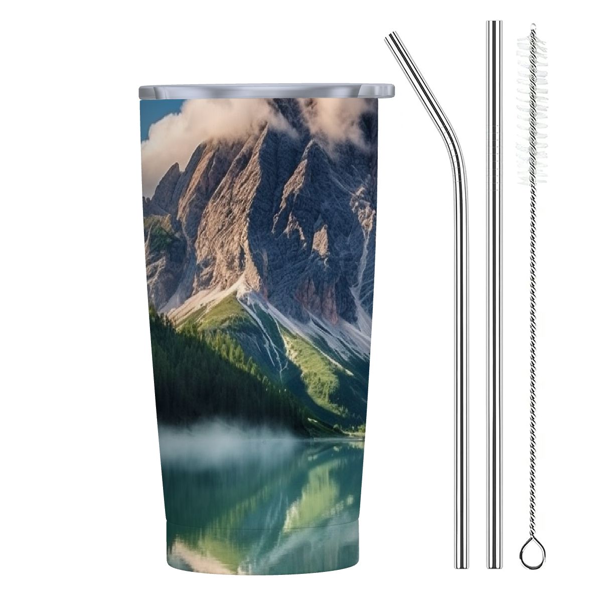 Mountain Range Lake Cabin 20oz Car Tumbler with Straw 304