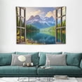 thumbnail image 1 of ONETECH  Mountain Tapestry Nature Lake Forest View Sunrise Landscape Through Brown Window Home Decor Wall Hanging Art for Living Room Bedroom Dorm, 1 of 7