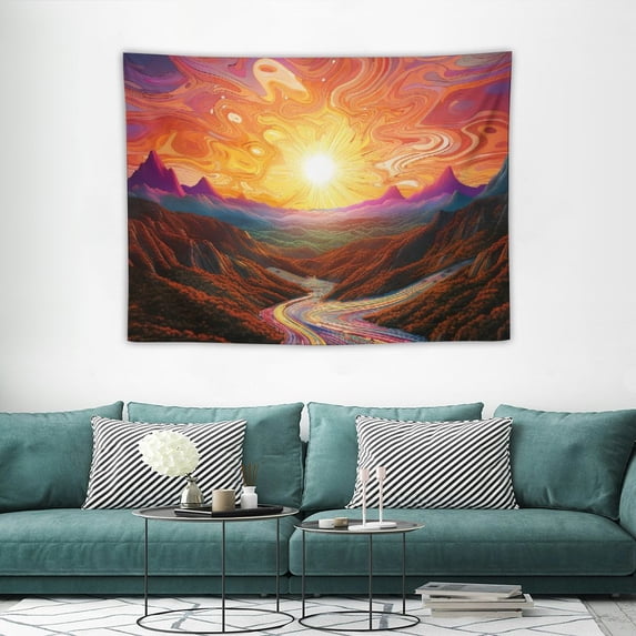 ONETECH Mountain Tapestry Sun Tapestry Colorful Plants Tapestry Hippie Waves Abstract Wall Tapestry for Bedroom Living Room