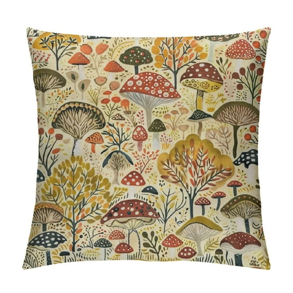 ONETECH Mushroom Pillow Covers Cute Cartoon Mushrooms Throw Pillow Covers For Boys Girls Kids Kawaii Wild Botanical Cushion Covers Red Yellow Leaves Farmhouse Decorative Square Pillow Cases