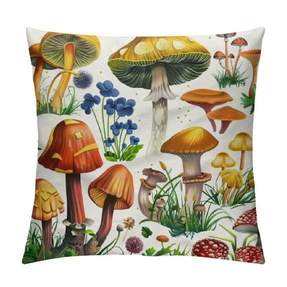 ONETECH Mushroom Throw Pillow Covers,Cute Colorful Plants Pillow Cases Decorative Square Pillowcases for Home Bed Sofa Living Room Farmhouse Outdoor