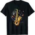 thumbnail image 1 of ONETECH Music Notes Treble Clef Saxophonist Jazz Musician Saxophone T-Shirt, 1 of 3