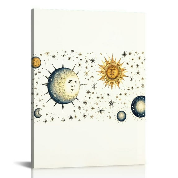 ONETECH Mystical Wall Art, Star And Moon Art, Star And Moon Poster, Tarot Moon Poster, Astrology Wall Decor, Sun Moon And Star Aesthetic Bohemian Wall Art, Celestial Home Decor, Framed Ready To Hang