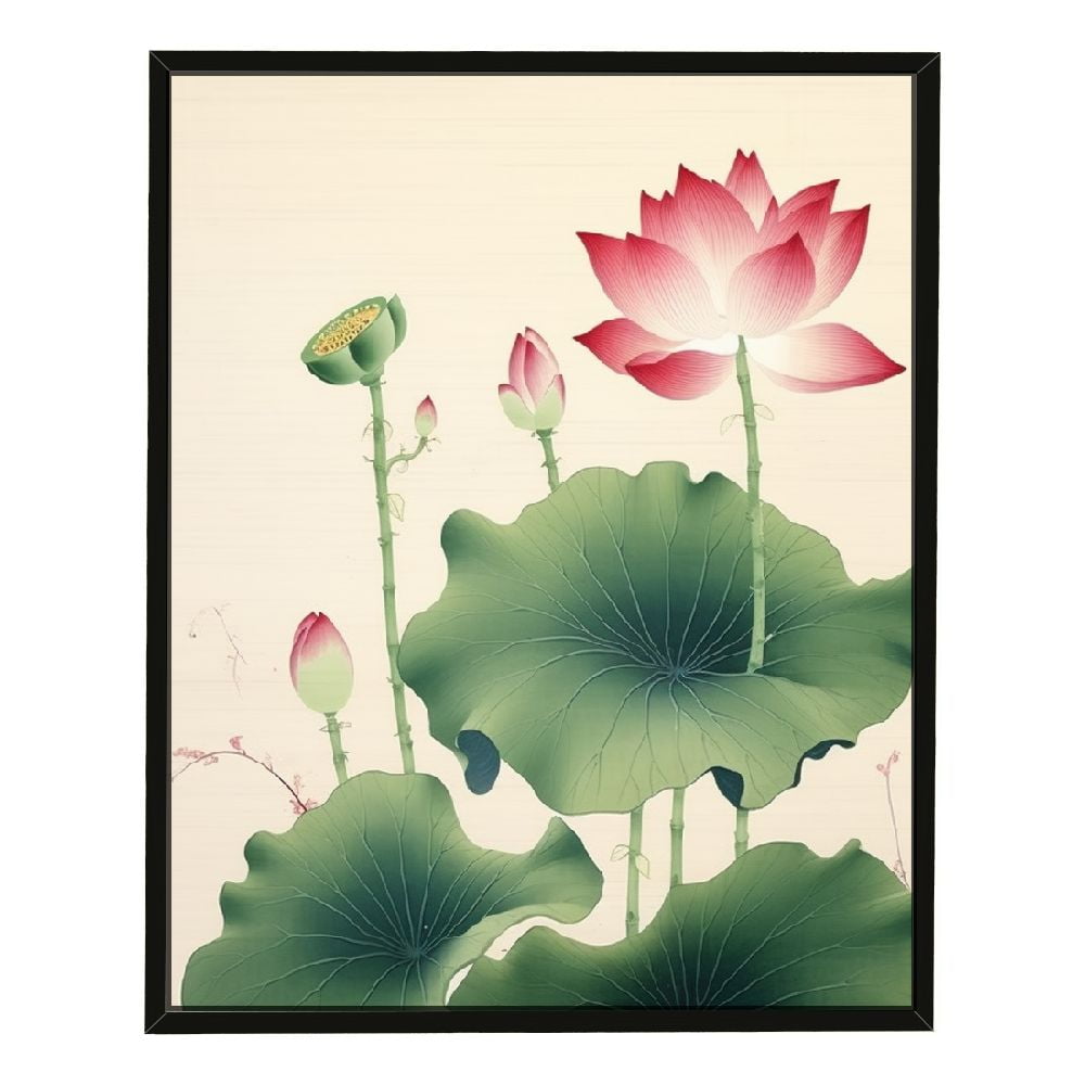 NWT Framed Canvas Print Wall Art Japanese Style Watercolor Pink