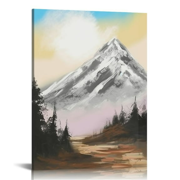 ONETECH Nature Wall Art Farmhouse Prints Abstract Landscape Mountain Canvas Wall Art Vintage Painting Living Room Framed 12x16 in