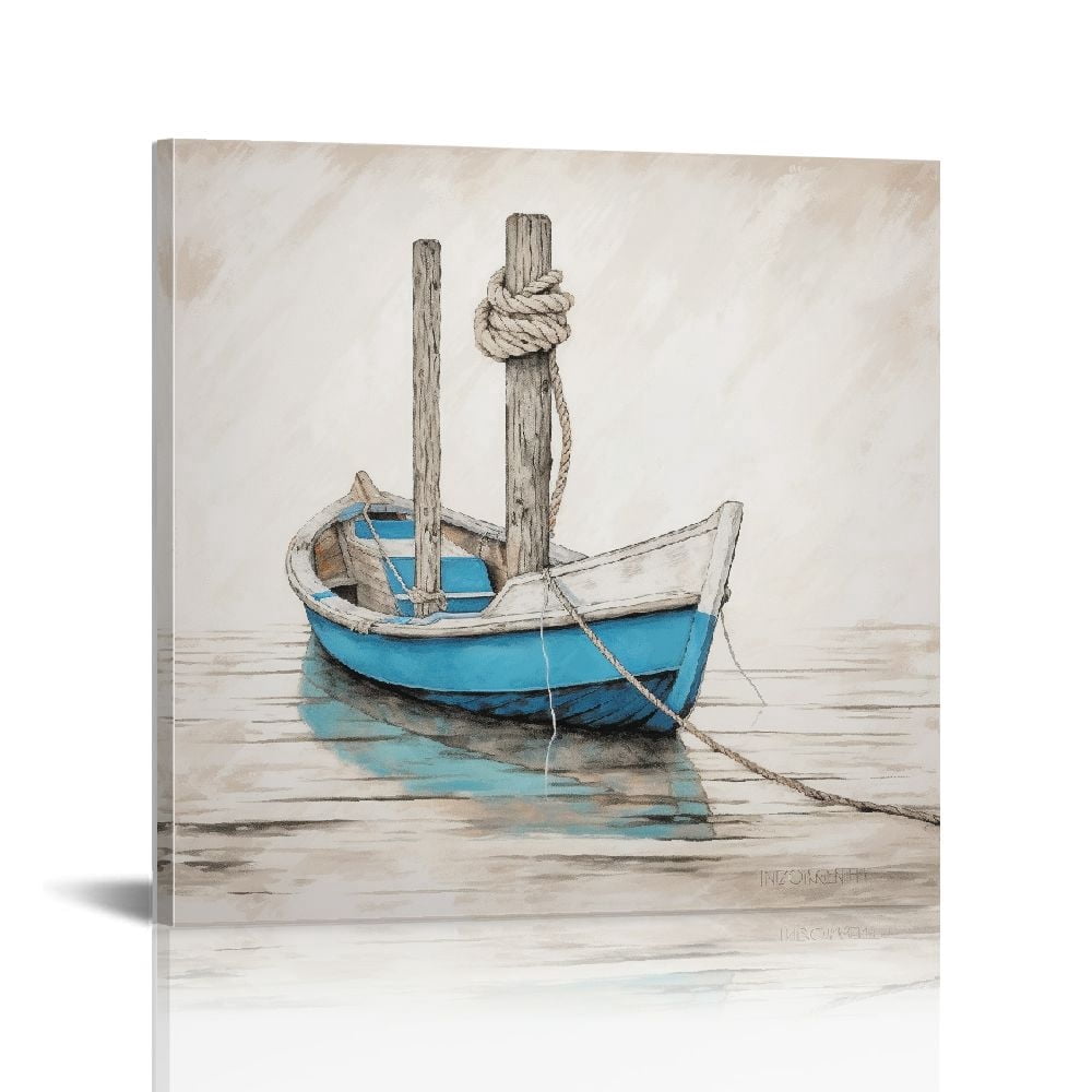 View of ONETECH Nautical Canvas Wall Art with Hand Painted Textured, Modern ...