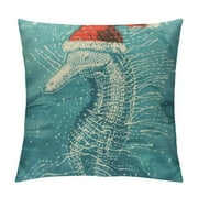 ONETECH Nautical Christmas Pillow Cover  for Couch Sea Ocean Decor Seahorse Square Cushion Case Sofa Home Decorations