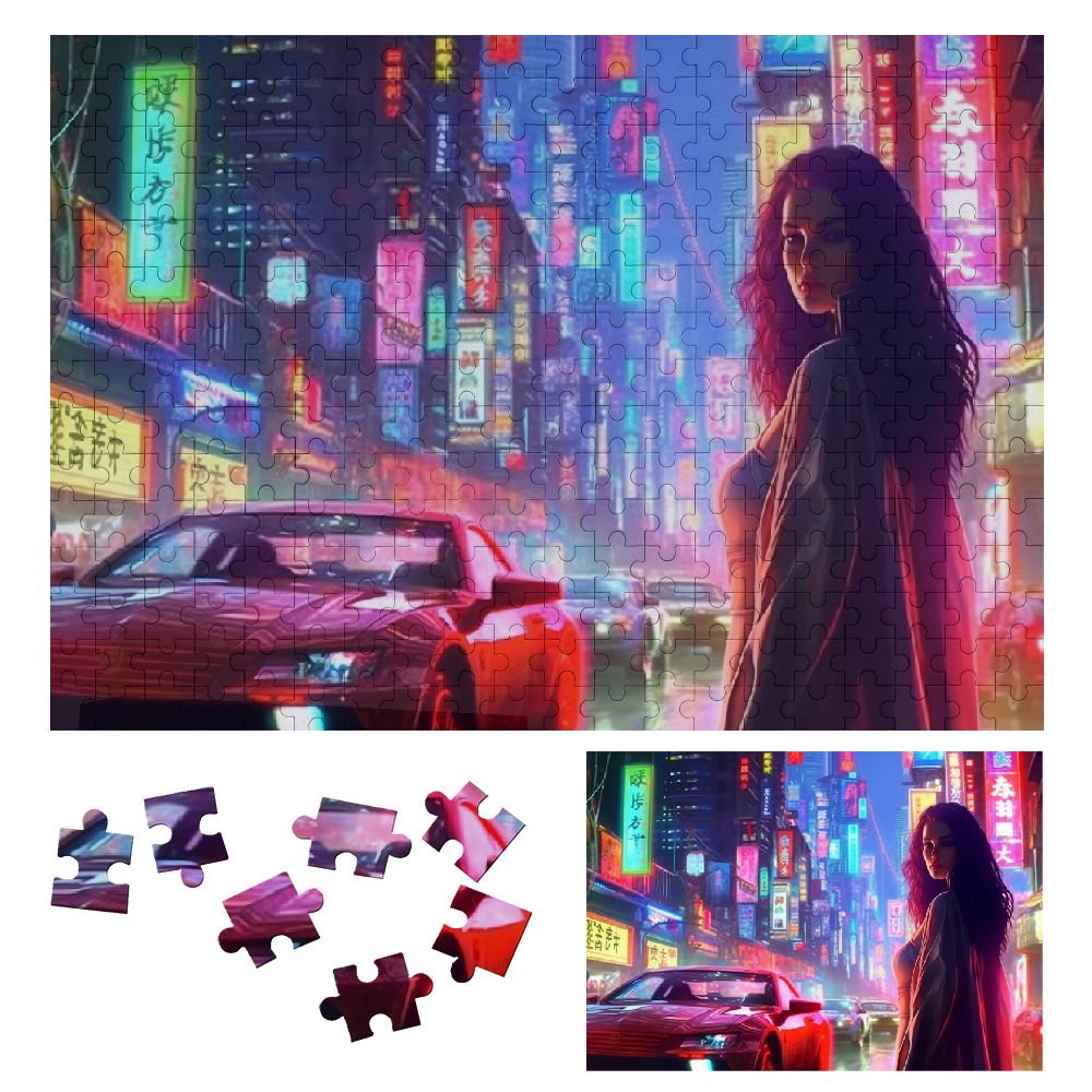ONETECH Neon Lights Cyberpunk Retrofuturism Wooden Jigsaw Puzzle ...