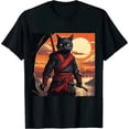 thumbnail image 1 of ONETECH Ninja Japanese Samurai Cat Graphic T-Shirt, 1 of 3