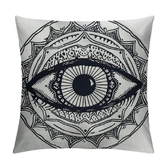ONETECH  Occult Throw Pillow Cushion Cover, Realistic Retro Eye Pattern in Round Eastern Mandala Form Micro Cosmos Design Print, Decorative Square Accent Pillow Case, Blue White