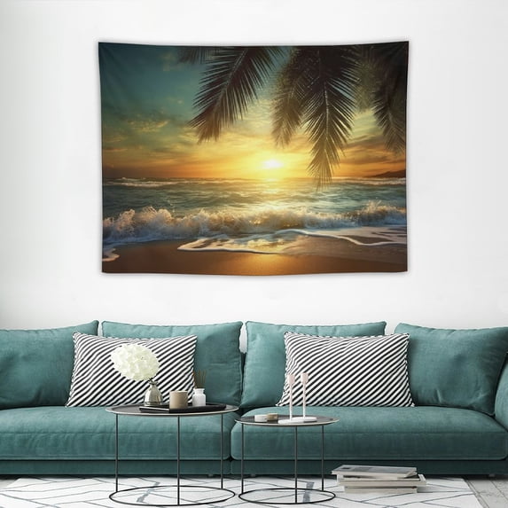 ONETECH Ocean Tapestry for Bedroom Sunset Leaf Beach Palm Tree Wall Hanging Decor, een