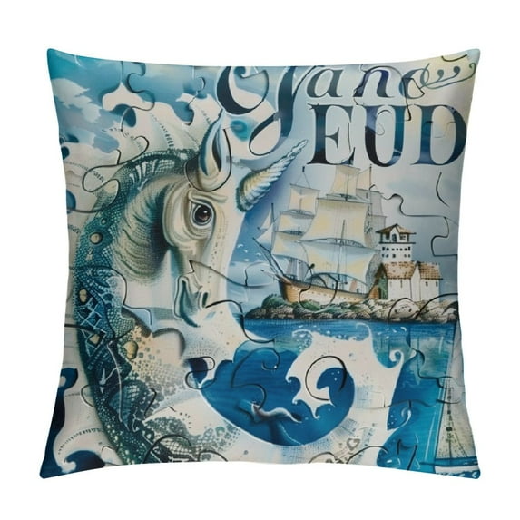 ONETECH Ocean Theme Pillow Covers, Navy Blue Sea Animals Throw Pillow Covers Seahorse Pillowcase Coastal Accent Summer Decorative for Home Outdoor