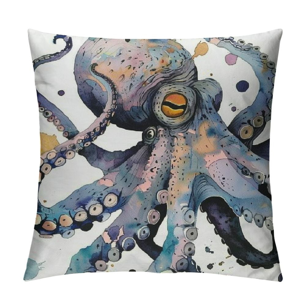 Octopus Bed Pillow Covers, Watercolor Ocean Sea Octopus