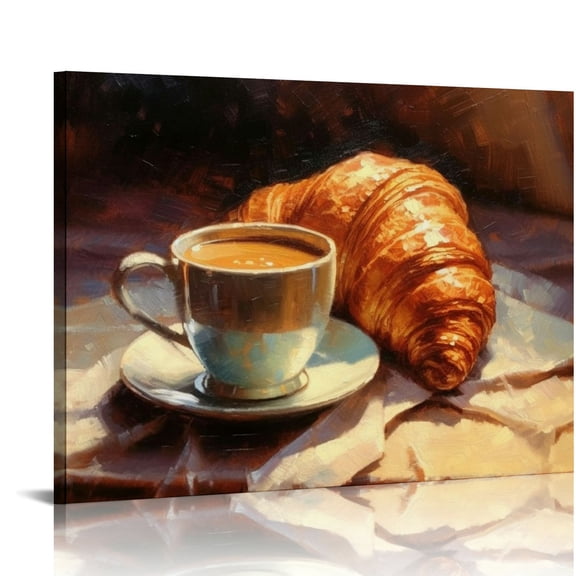 ONETECH Oil Painting Art of Bread and Coffee Canvas Prints Wall Art 20x16 in / 16x12 in for Living Room Bedroom Home Office Wall Decor 16x12in
