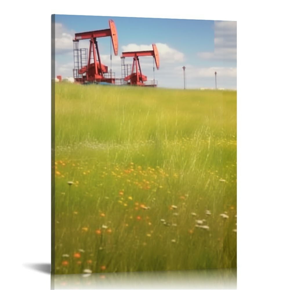 ONETECH Oil Production on The Background of Grass and Sky Oil Rigs and ...