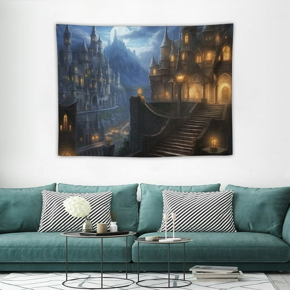 ONETECH Old Castle Tapestry Werewolf Night Ancient City Tapestry Wall Hanging for Bedroom Living Room Dorm