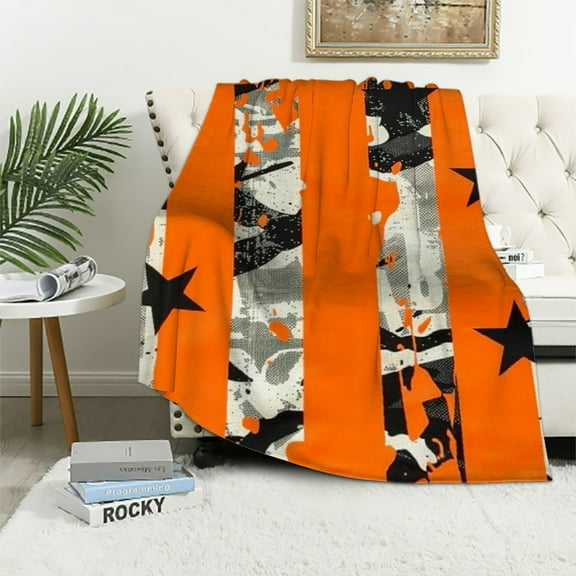 ONETECH Orange Camo Throw Blanket Camouflage Plush Blanket Military Style Sherpa Blanket Baseball Football for Kids Boys Girls Adults for Bed Sofa Couch