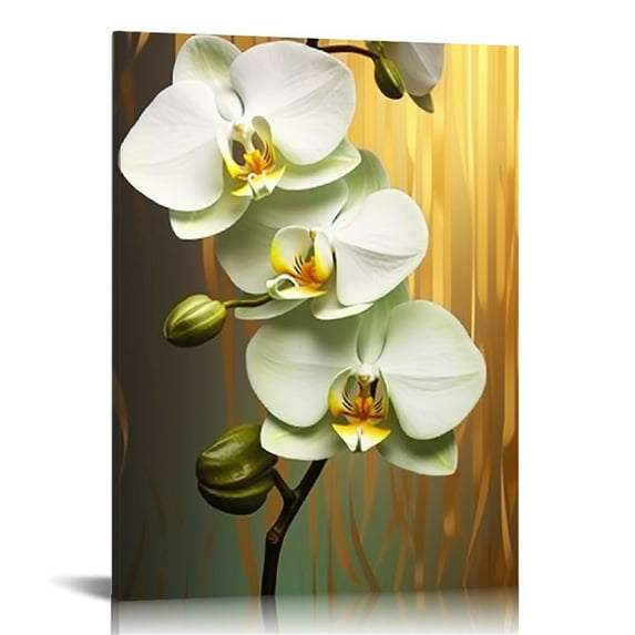 ONETECH Orchid Floral Wall Art Canvas Prints Framed Wall Art Work for Home Walls, Modern Stretched Canvas Art,Champagne Gold Flower Pictures for Living Room Bedroom