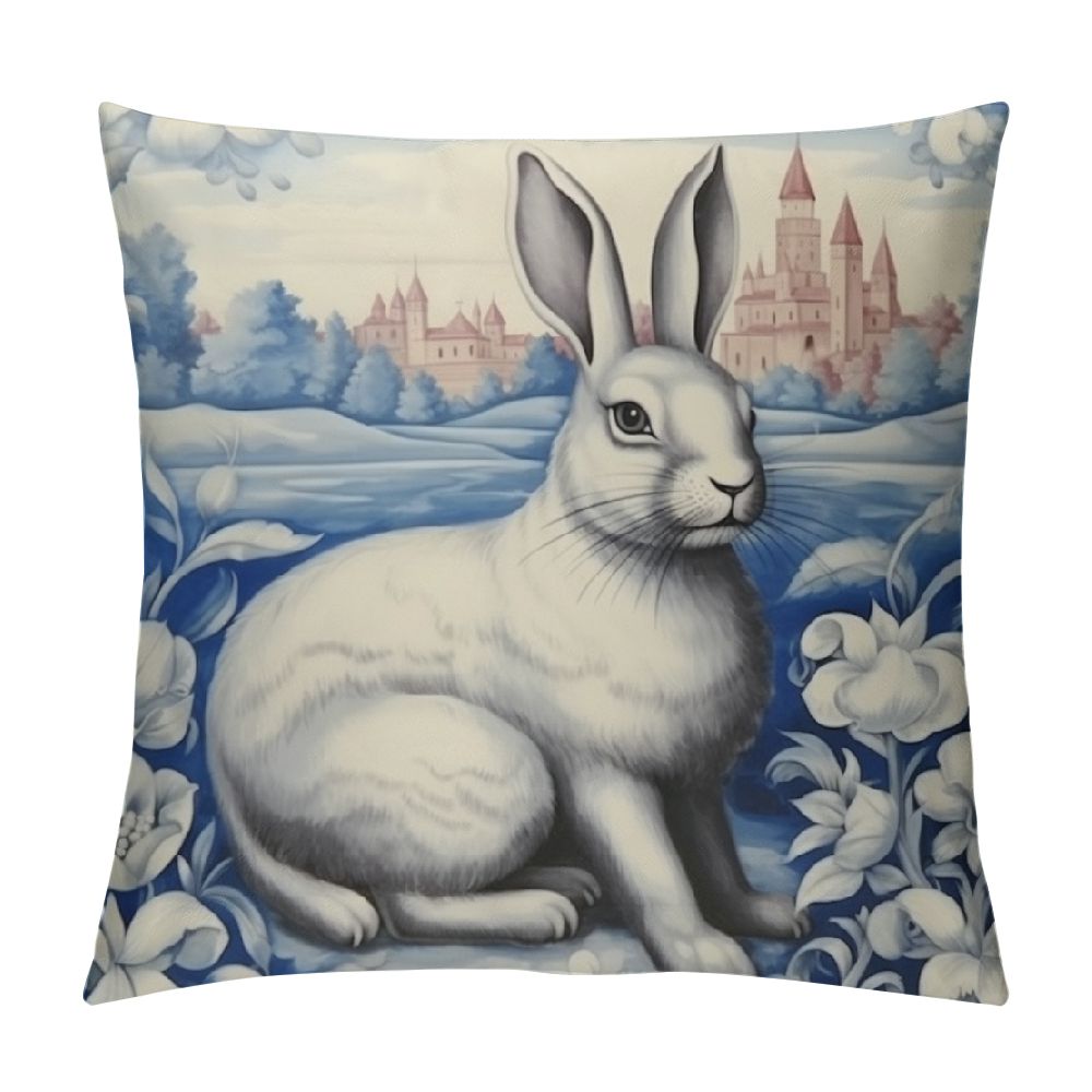ONETECH Outdoor Pillow Covers Rustic Blue Dutch Rabbit Pillow Case ...