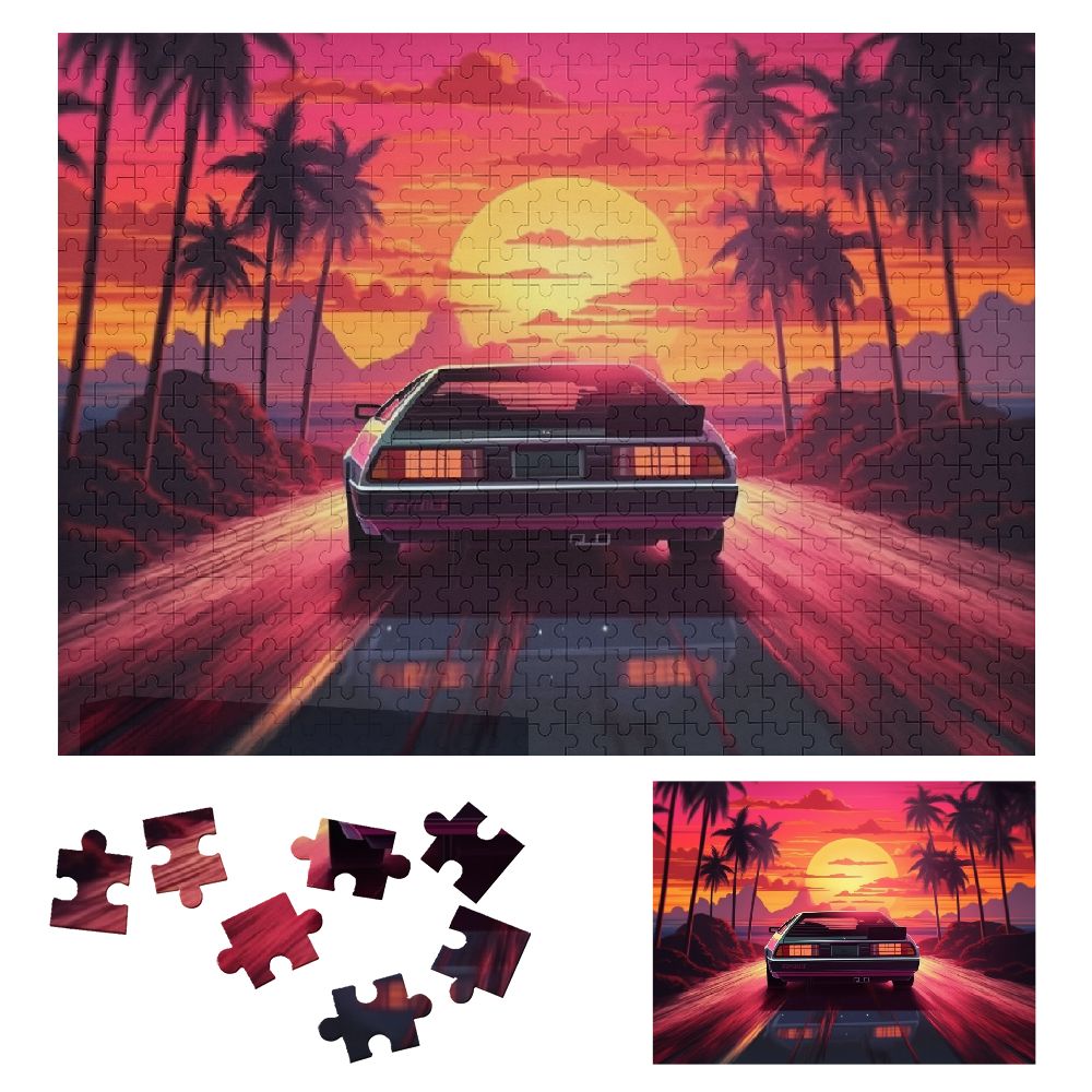 ONETECH Outrun Retrofuturism Wooden Jigsaw Puzzle Challenging Difficult ...