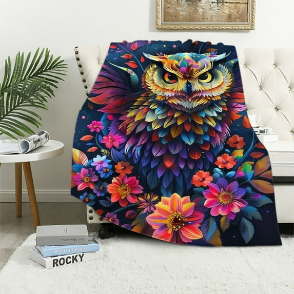 ONETECH Owl Flowers Blanket for Adults for Owl Lovers Colorful Flannel Throw Blankets Soft Comfy Lightweight for Home Decor Couch Bed Sofa
