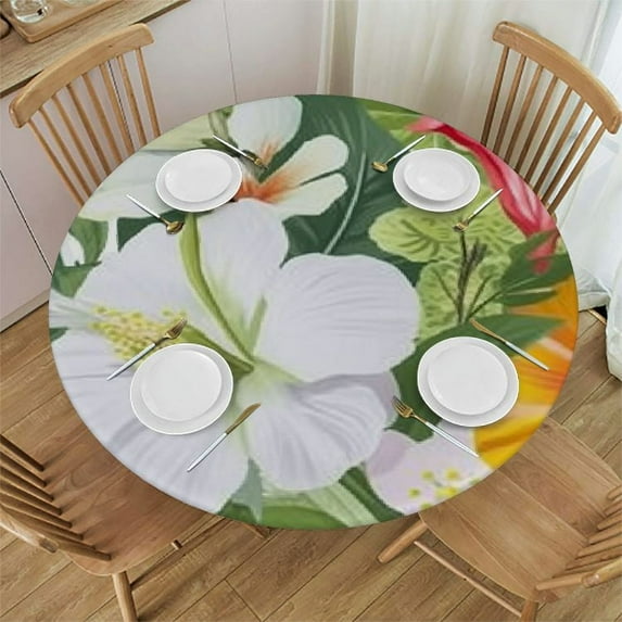 ONETECH  Palm Leaves Flowers Round Tablecloth Vintage Tropical Bold Lily Floral Table Cloth for Wedding/Banquet/Restaurant/Parties Waterproof Table Cover for Round Tables