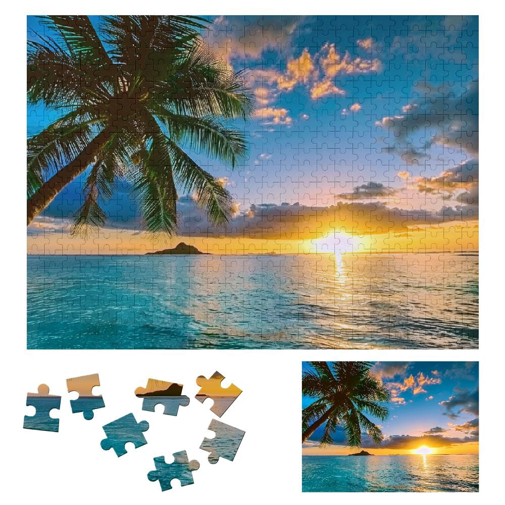 ONETECH Palm Tree Sunset Ocean Wooden Jigsaw Puzzle Challenging ...
