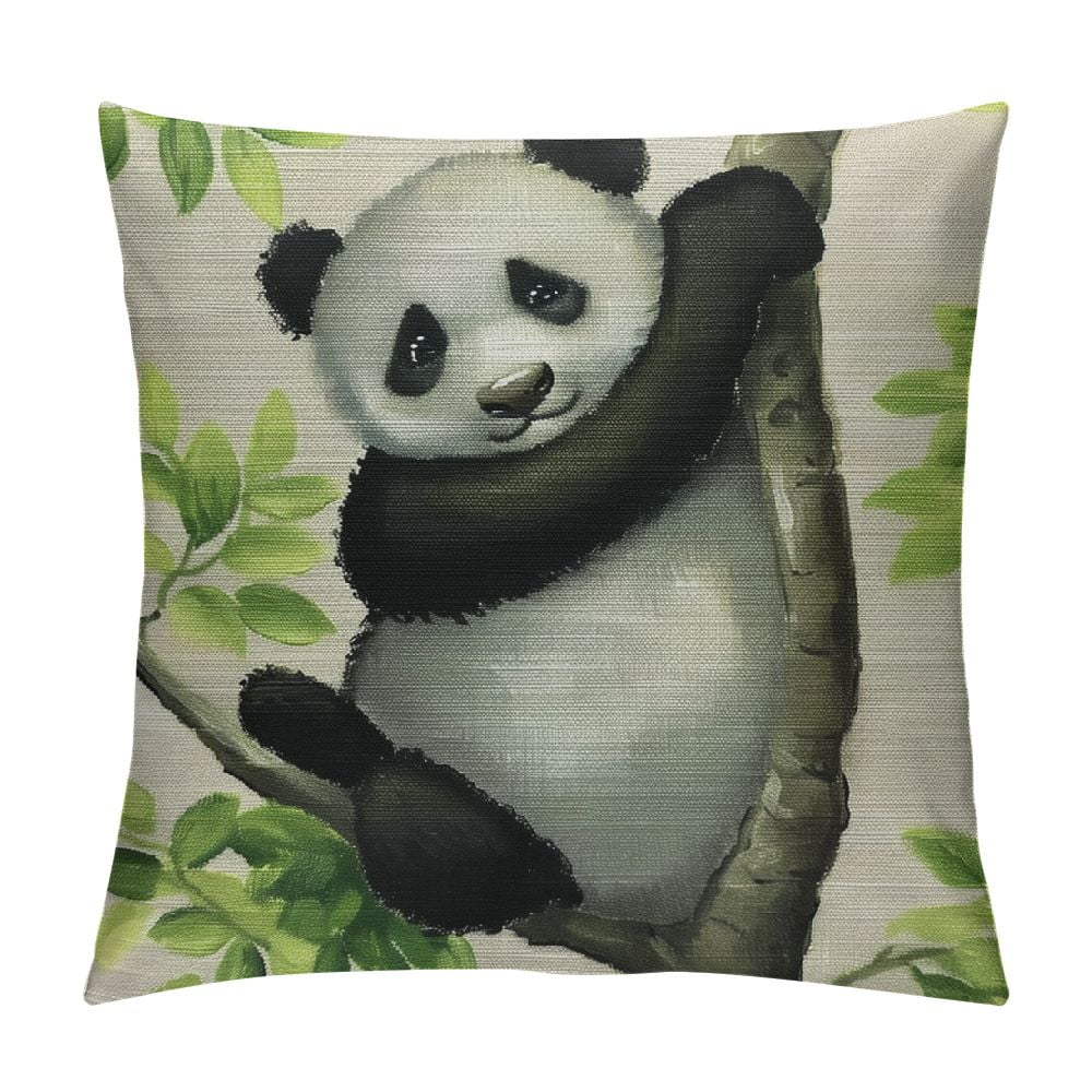 ONETECH Panda Pillow Case Cute Animal Black White Panda on Bamboo Tree Branch Leaves Throw Pillow Cover Decorative Happy Father s Day Square Cushion