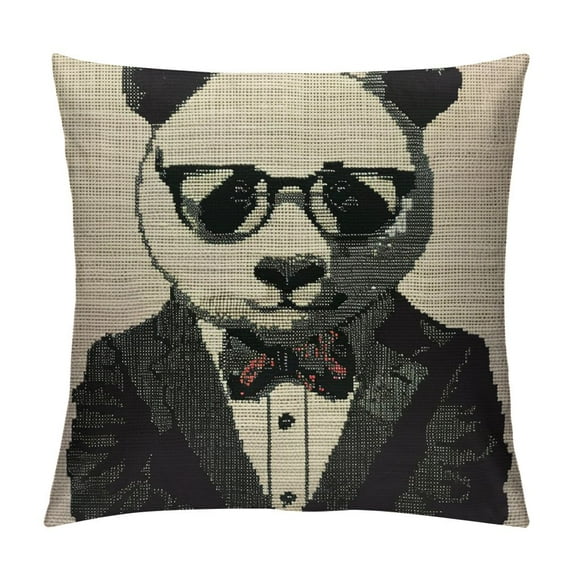 ONETECH Panda Pillows Cool Animal Bear Pandas in Black White Suit Bow Tie Glasses Throw Pillow Cover Decorative Pillow Case Square Cushion Home