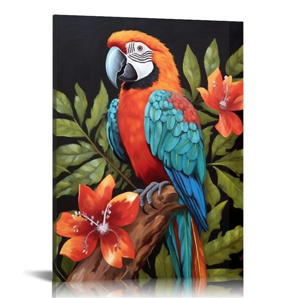 ONETECH Parrot Wall Art Canvas Colorful Parrot on Branch Painting ... - Colorful And Fun Parrot Wall Art