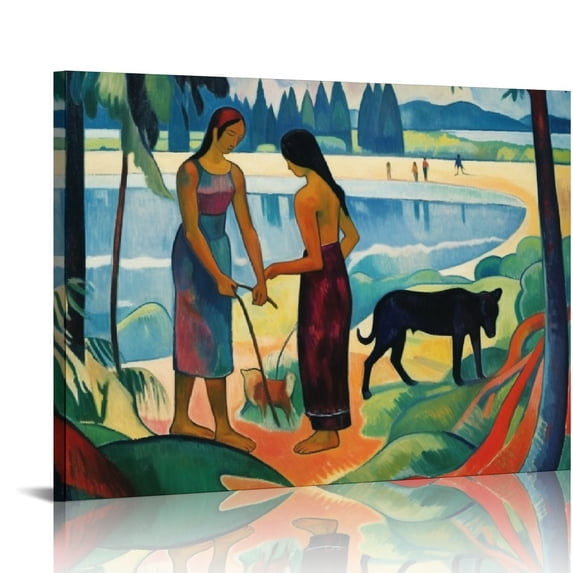 ONETECH Paul Gauguin Canvas Wall Art - Under the Pandanus Print Poster - Famous Fine Art Oil Painting Reproduction Nature Wall Decor for Office Bedroom 16\x12\