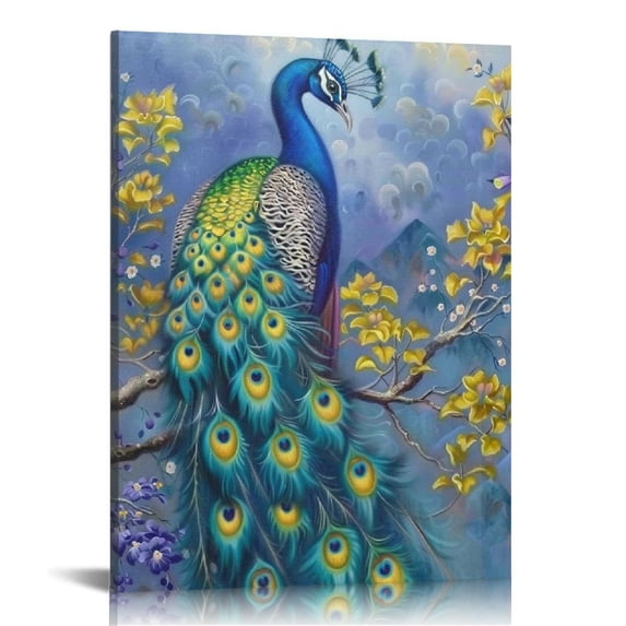 ONETECH Peacock Canvas Wall Art Peacock Picture Wall Decor Purple Peacock Prints Framed Modern Artwork for Home Living Room Bedroom Bathroom