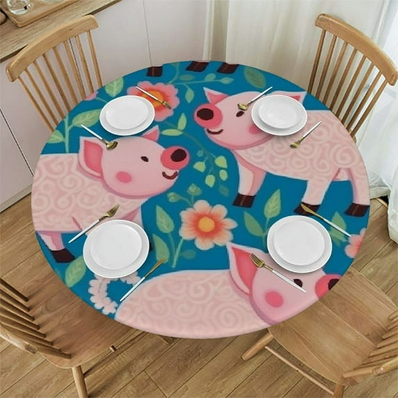 ONETECH Pig Pattern Round Tablecloth Table Cover Washable Polyester Waterproof Table Clothes for Picnic Kitchen Dining Room Home Indoor Outdoor Decor
