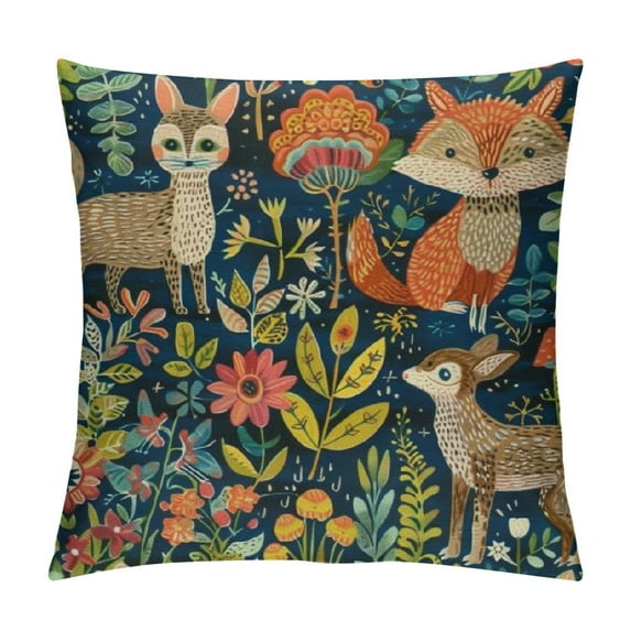 FUMJ Pillow Covers Cartoon Forest Animals and Plant Owl Rabbit Fox Frog Pillow Case Cushion Cover for Home Decor Square Pillowcase