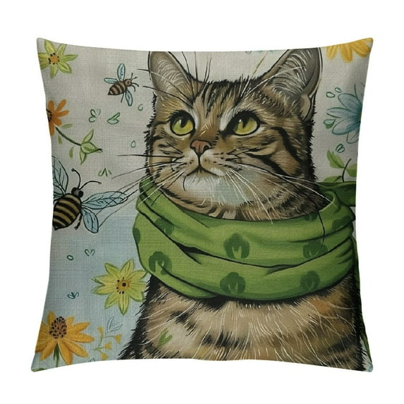 ONETECH Pillow Covers Cat Butterfly Throw Pillowcase Blue Home Sofa Bedroom Living Room Holiday Cushion Case Farmhouse Decorations