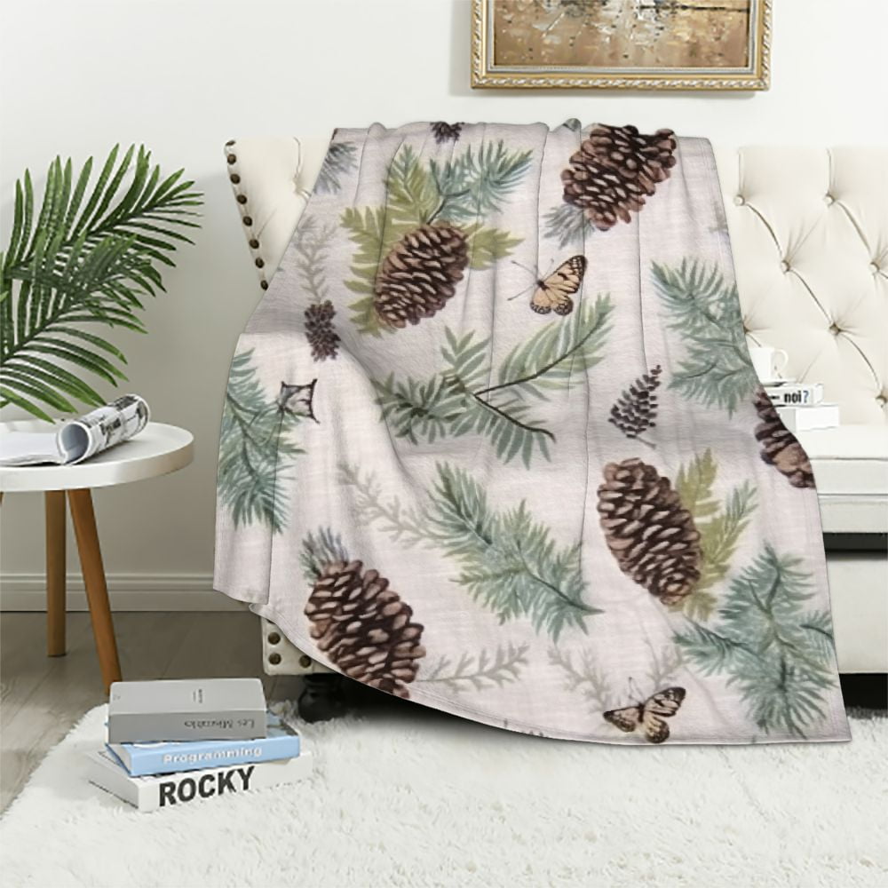Pinecone Rustic Cabin Sherpa Throw Blanket
