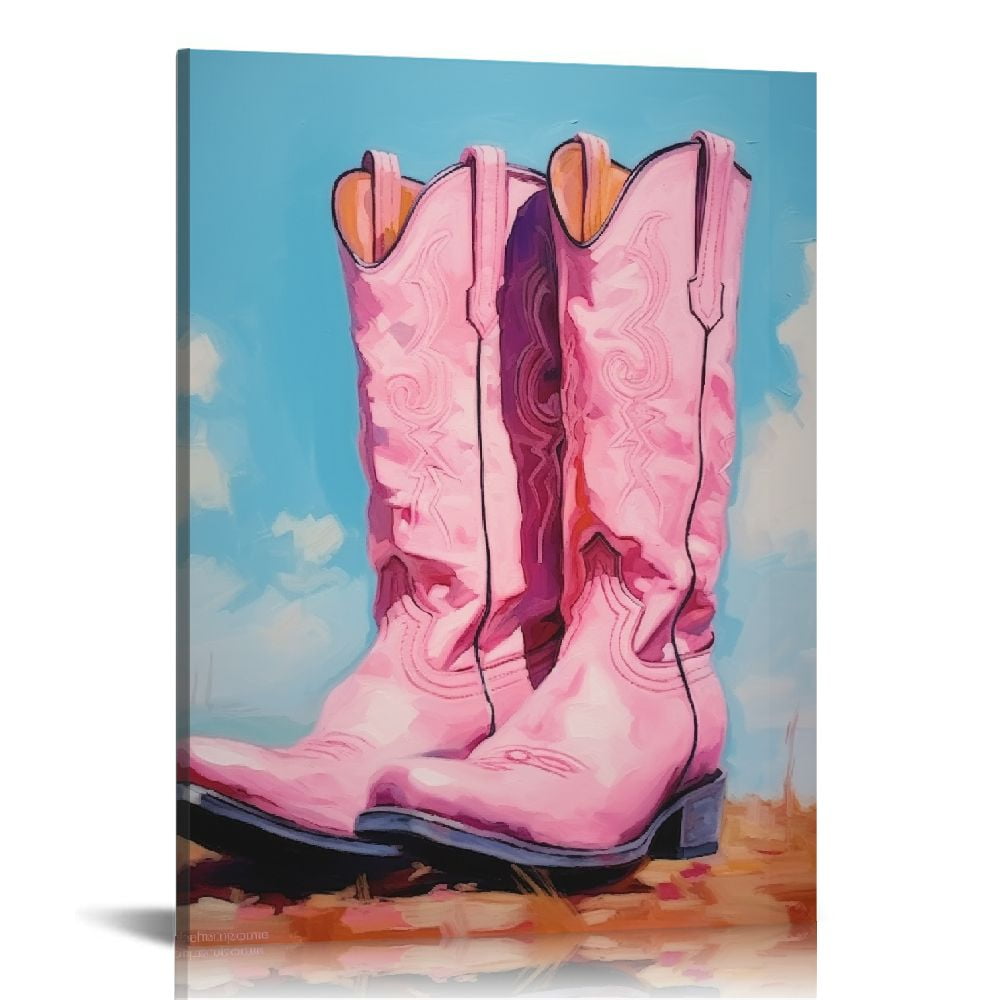ONETECH Pink Cowgirl Boots Room Decor Girly Western Paintings for Apartment Coastal Cowboy Boot Wall Art Prints for Teen Girls Bedroom