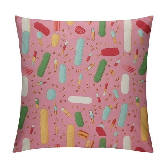 ONETECH Pink Donut Glaze Throw Pillow Cover Ice Cream Top and Chocolate Decorative Colorful Sprinkles Pillow Covers Soft Couch Cushion Case for Bedroom Sofa Home Decor