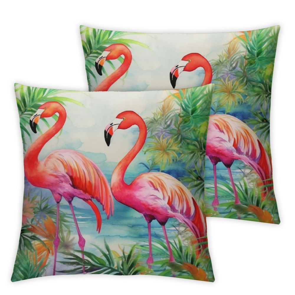 Pink Flamingo Throw Pillow Covers Set of 2,Tropical Palm Leaf