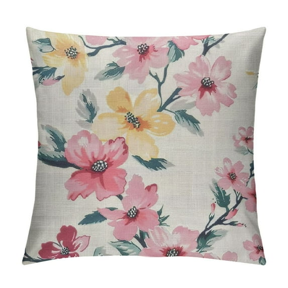 ONETECH Pink Floral Throw Pillow Cover Cherry Blossom Decorative Pillow Case Home Decor Square Pillowcase