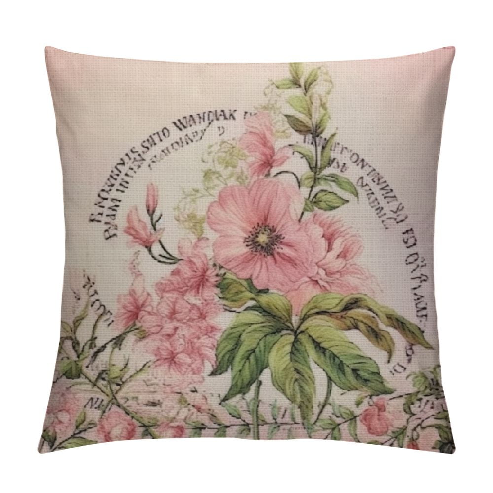 Pink Floral Throw Pillow Cover Elegance Wreath Paris Eiffel