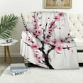 thumbnail image 1 of ONETECH  Pink Flower Sakura Plum Blossom Throw Blanket Cherry Japanese Asian Style Soft and Comfortable Flannel Big Blanket for Bedding Office Sofa and Chair Decor Gift, 1 of 6