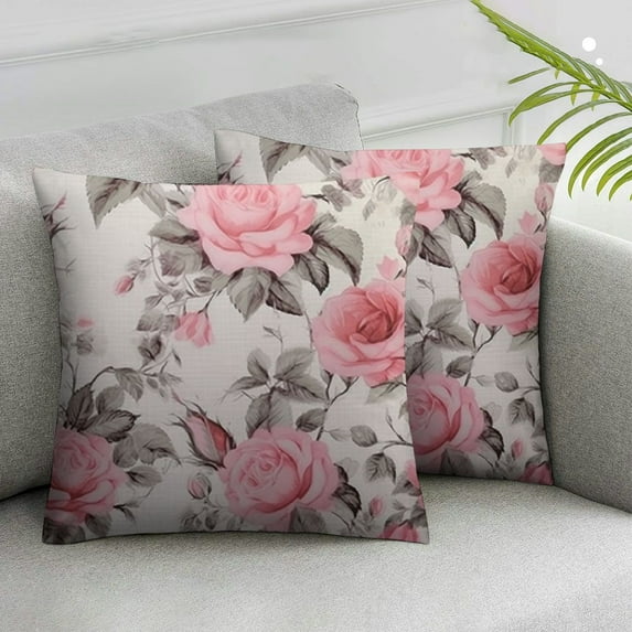 FUMJ  Pink Flowers Throw Pillow Cover,Watercolor Leaves Floral Rose in Pastel Color Waist Lumbar Throw Pillow case Cushion Cover for Sofa Home Decorative 2Pcs