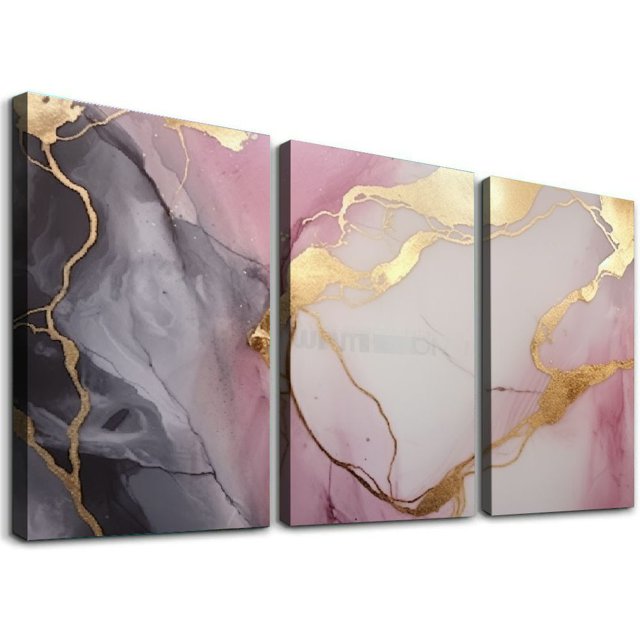 Pink and Gold Abstract Canvas Wall Art Pink Marble Painting