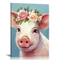thumbnail image 1 of ONETECH Pink Pig Wall Art Print Funny Animal Prints with Flowers Pig Pictures Canvas Wall Decor Cute Piggy Headband Floral Canvas Bedroom Nursery Decoration Artwork for Living Room Framed 16\x20\, 1 of 4