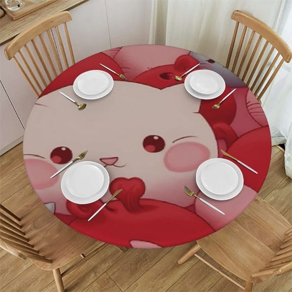 ONETECH Pink Pigs Round Fitted Tablecloth Pig Pattern Round Table Cloth with Elastic Edge Waterproof Wipeable Table Cover for Indoor Outdoor Patio Fits Tables Diameter